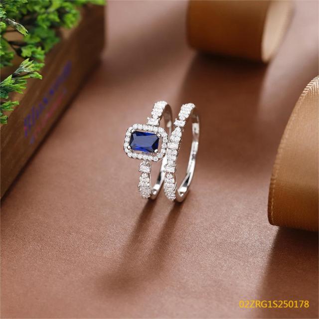 Wholesale fine 925 Silver Zircon Double Ring Set