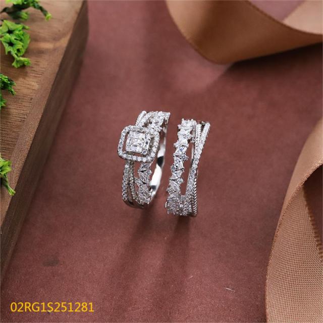 Wholesale fine 925 Silver Zircon Double Ring Set