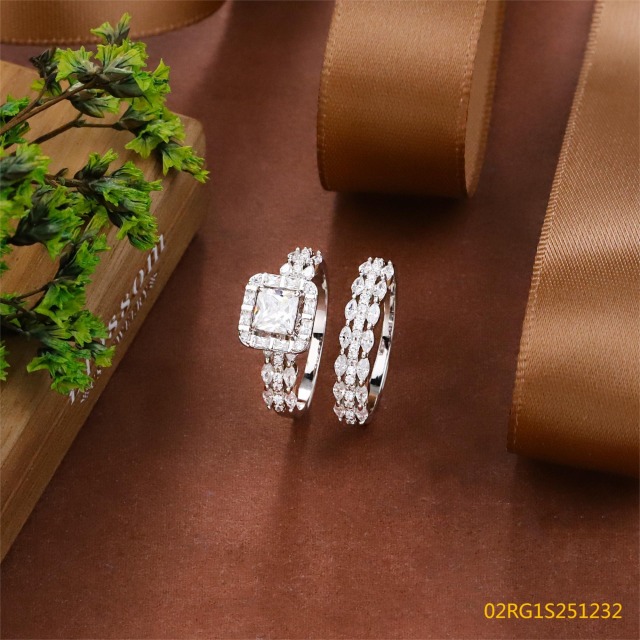 Wholesale fine 925 Silver Zircon Double Ring Set