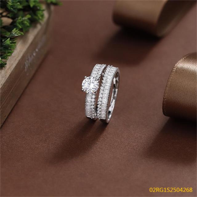 Wholesale fine 925 Silver Zircon Double Ring Set