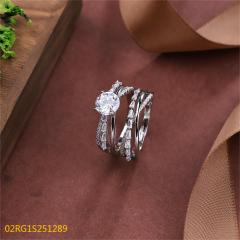 Wholesale fine 925 Silver Zircon Double Ring Set