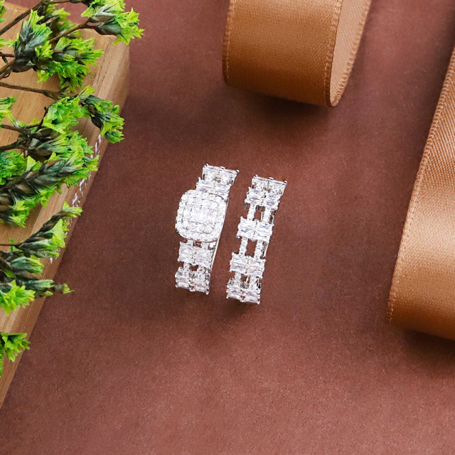 Wholesale fine 925 Silver Zircon Double Ring Set