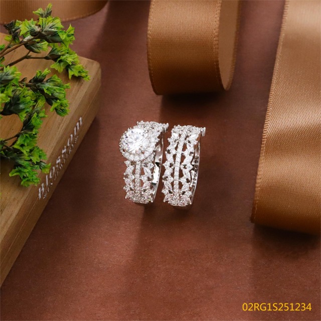 Wholesale fine 925 Silver Zircon Double Ring Set