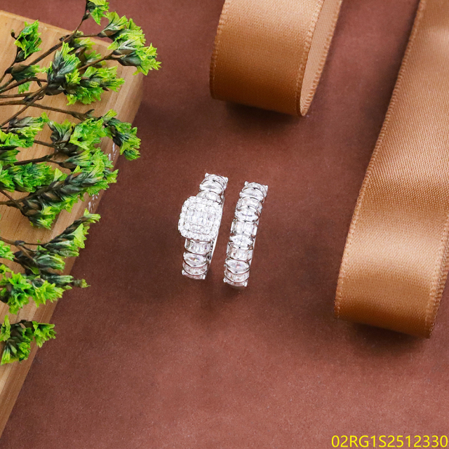 Wholesale fine 925 Silver Zircon Double Ring Set