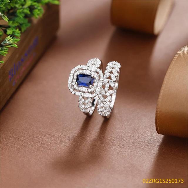 Wholesale fine 925 Silver Zircon Double Ring Set