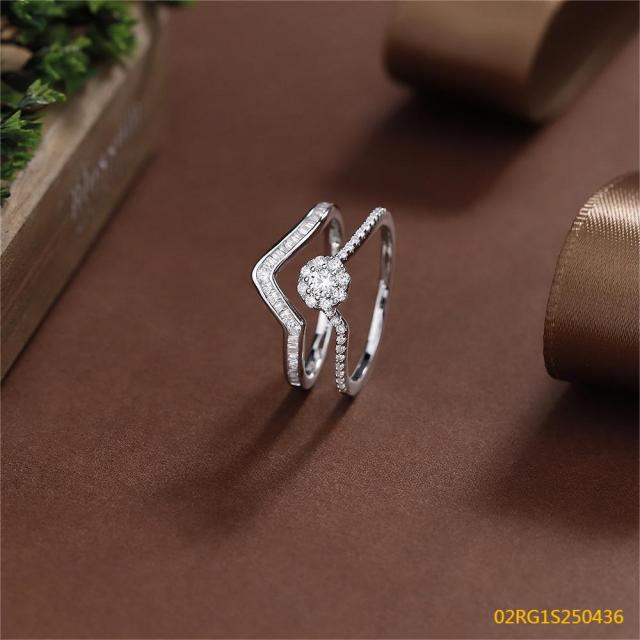 Wholesale fine 925 Silver Zircon Double Ring Set