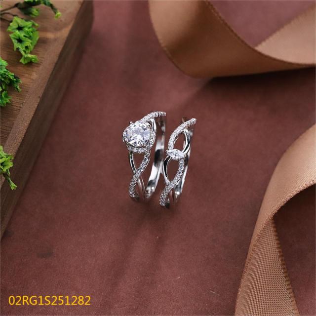 Wholesale fine 925 Silver Zircon Double Ring Set