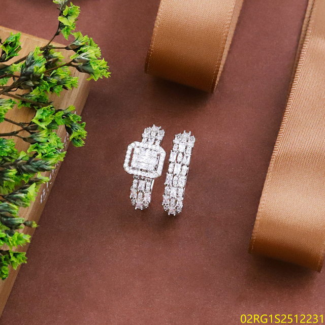 Wholesale fine 925 Silver Zircon Double Ring Set