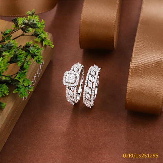 Wholesale fine 925 Silver Zircon Double Ring Set