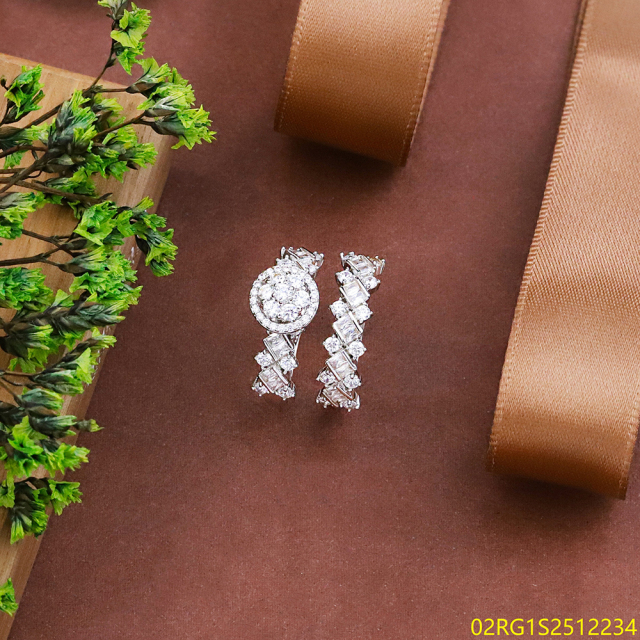 Wholesale fine 925 Silver Zircon Double Ring Set