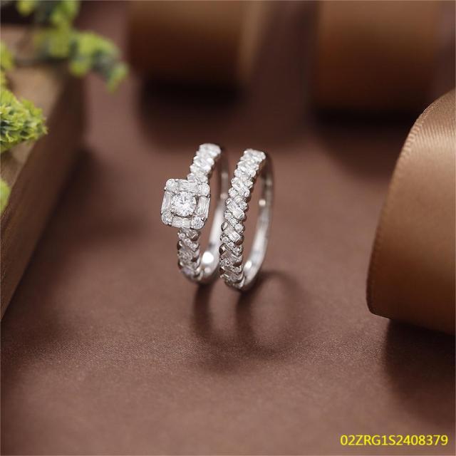 Wholesale fine 925 Silver Zircon Double Ring Set