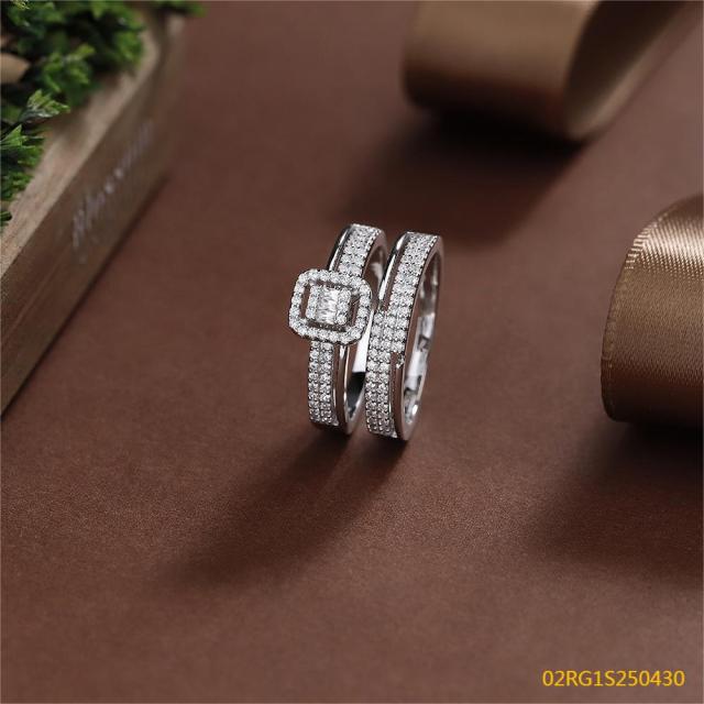 Wholesale fine 925 Silver Zircon Double Ring Set