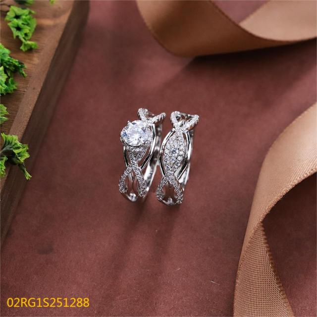 Wholesale fine 925 Silver Zircon Double Ring Set