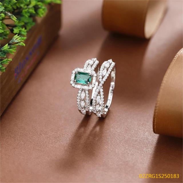 Wholesale fine 925 Silver Zircon Double Ring Set