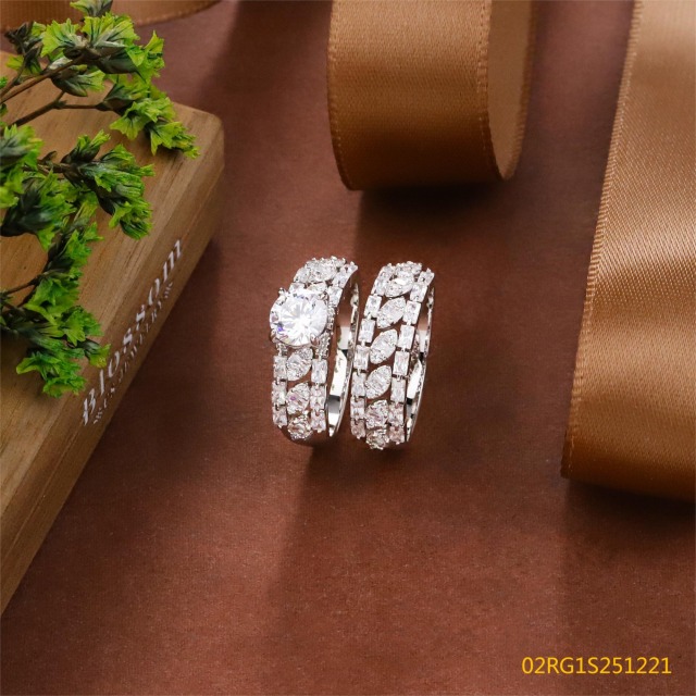 Wholesale fine 925 Silver Zircon Double Ring Set