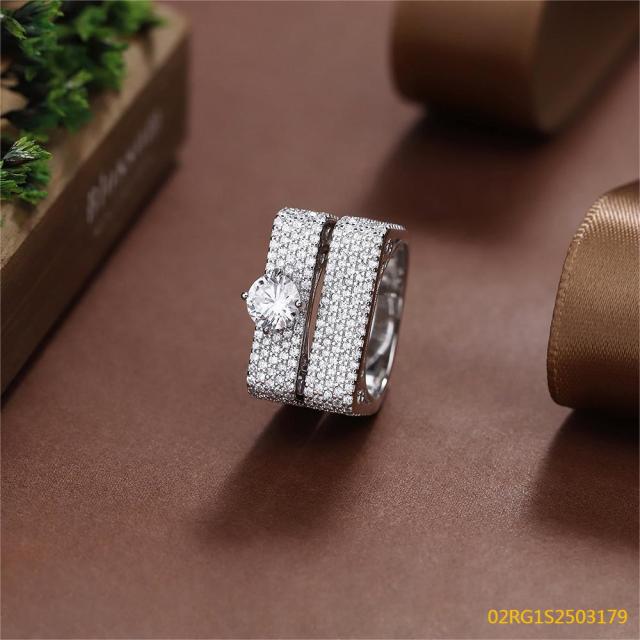 Wholesale fine 925 Silver Zircon Double Ring Set