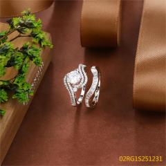 Wholesale fine 925 Silver Zircon Double Ring Set