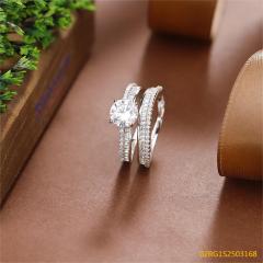 Wholesale fine 925 Silver Zircon Double Ring Set