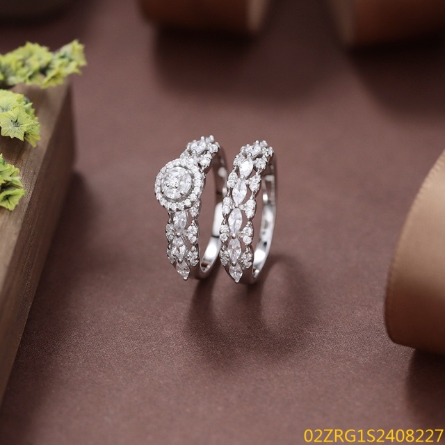 Wholesale fine 925 Silver Zircon Double Ring Set