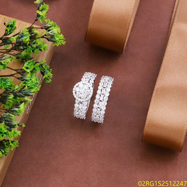 Wholesale fine 925 Silver Zircon Double Ring Set