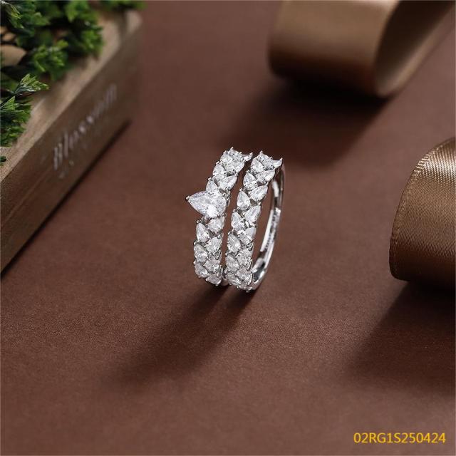 Wholesale fine 925 Silver Zircon Double Ring Set