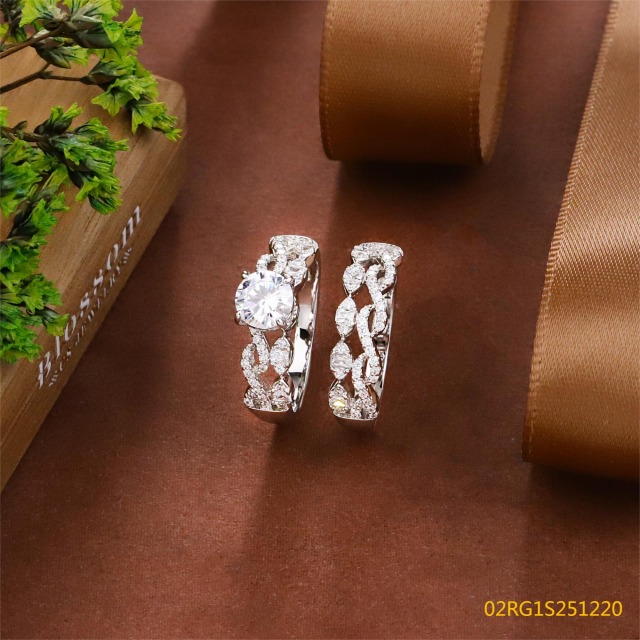 Wholesale fine 925 Silver Zircon Double Ring Set