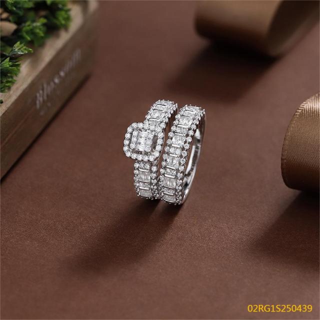 Wholesale fine 925 Silver Zircon Double Ring Set
