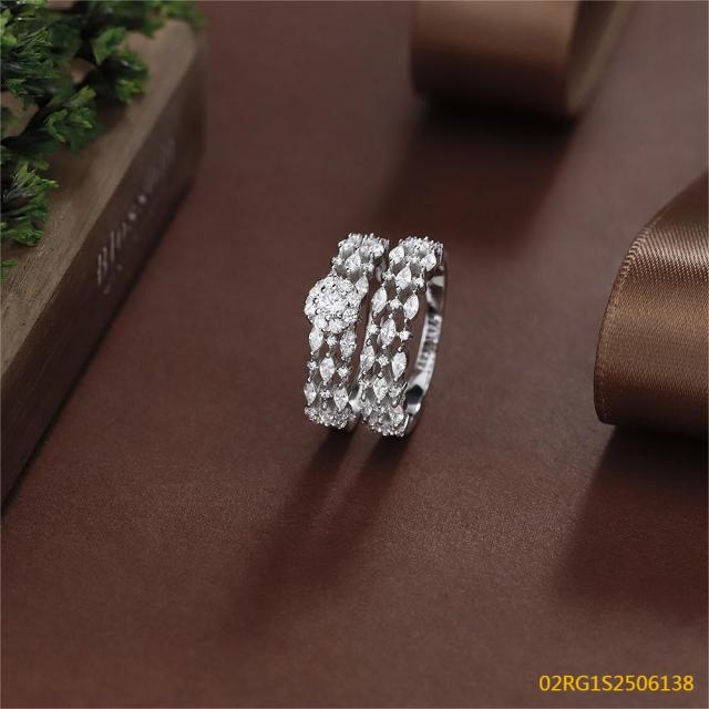 Wholesale fine 925 Silver Zircon Double Ring Set