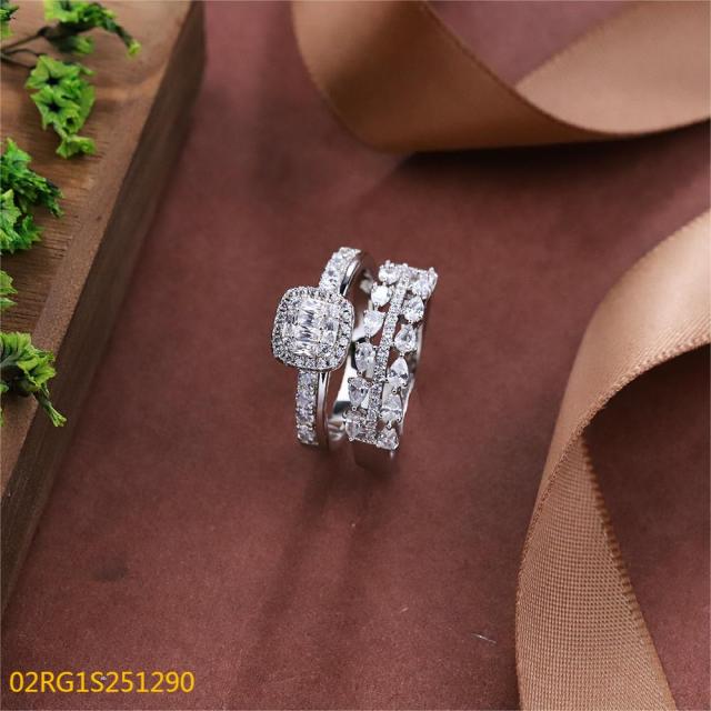 Wholesale fine 925 Silver Zircon Double Ring Set