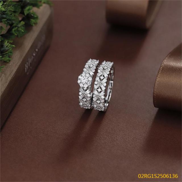 Wholesale fine 925 Silver Zircon Double Ring Set