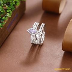 Wholesale fine 925 Silver Zircon Double Ring Set