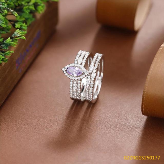 Wholesale fine 925 Silver Zircon Double Ring Set