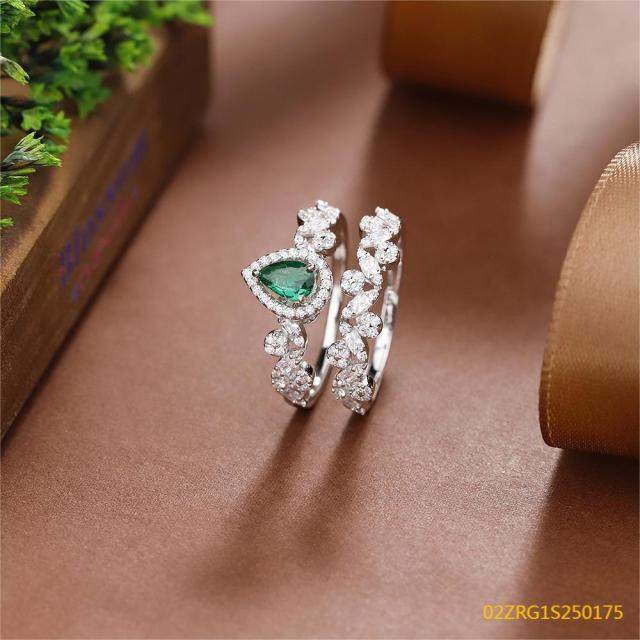 Wholesale fine 925 Silver Zircon Double Ring Set