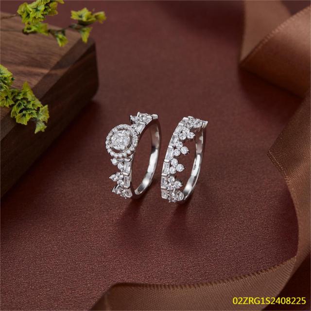 Wholesale fine 925 Silver Zircon Double Ring Set