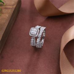 Wholesale fine 925 Silver Zircon Double Ring Set