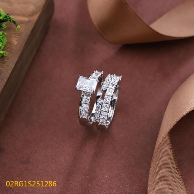 Wholesale fine 925 Silver Zircon Double Ring Set