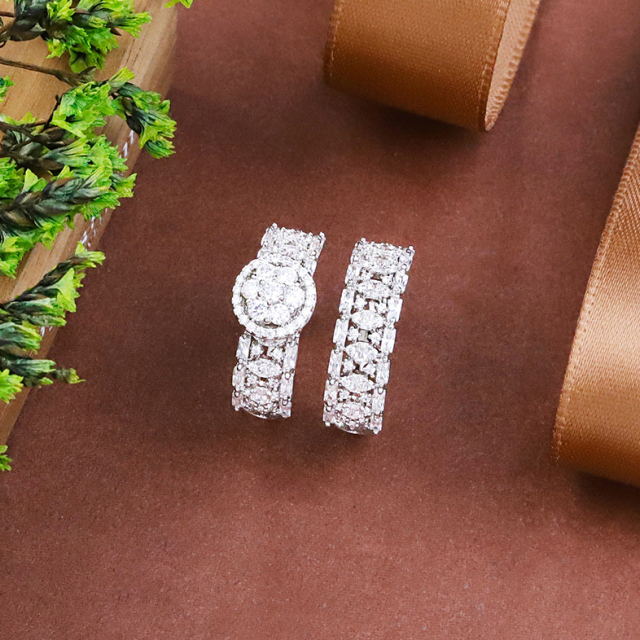 Wholesale fine 925 Silver Zircon Double Ring Set
