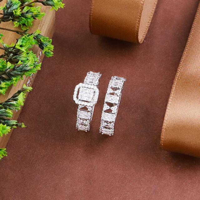 Wholesale fine 925 Silver Zircon Double Ring Set
