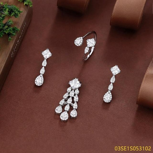 Wholesale Luxury 925 Silver Zircon Pendant Set