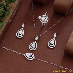 Blossom CS Jewelry بالجملة رائع زركون بطبقتين على شكل قطرة فضة 925 طقم مجوهرات من 4 قطع يومي وحفلات للنساء