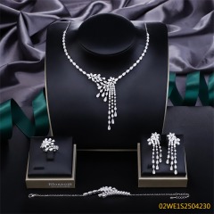 Blossom CS Jewelry بالجملة رائع زركون بشرابات على شكل ورقة فضة 925 طقم مجوهرات من 4 قطع يومي وحفلات للنساء