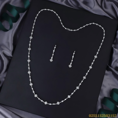 Blossom CS Jewelry مصنع مباشر فضة 925 معدن زركون مربعات متباعدة عقد طويل وأقراط عروس زفاف للنساء