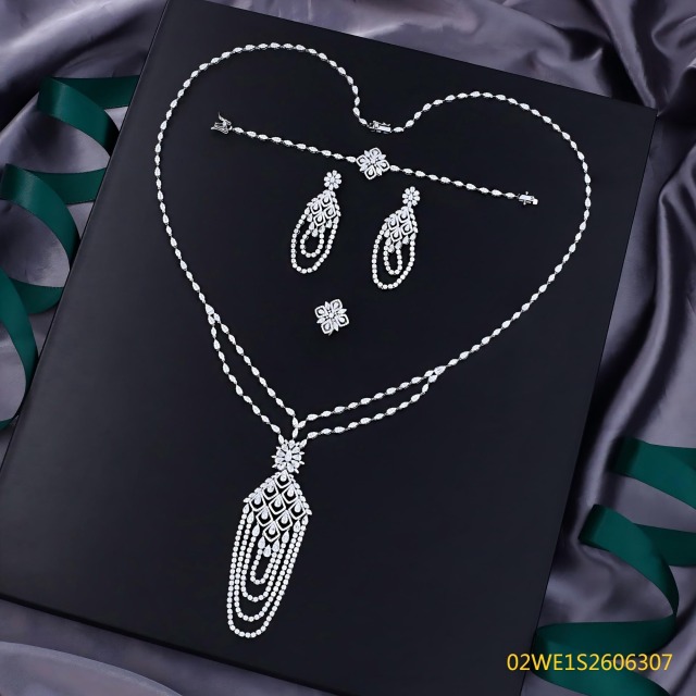 Blossom CS Jewelry فاخر فضة 925 زركون طقم مجوهرات متعددة الطبقات بشرابات على شكل قطرة يومي للنساء