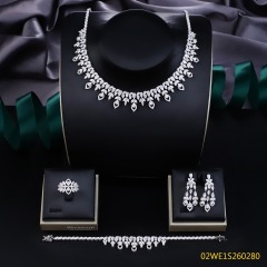 Blossom CS Jewelry طقم عروس أوراق مرمرية مفرغة محيط شرابة طوق | فضة 925 4 قطع زفاف