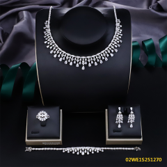 ورقة شرابة طوق Blossom CS Jewelry فضة 925 مرمرية 4 قطع طقم عروس