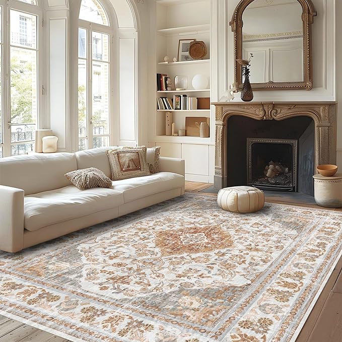 Modern buying Rugs,Home docer, Terra Brown Color Rug, Modern Area Rug,Machine Washable Area Rug for Living Room, Vintage Home decors, NON-SLIP BASE