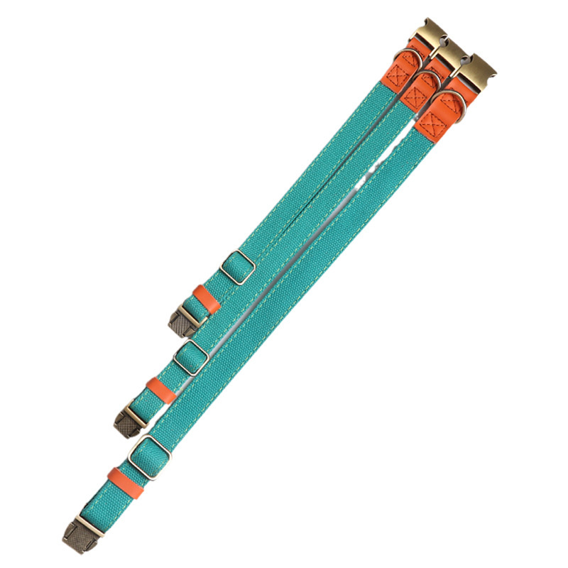 Manufacturer Wholesale Custom Logo Adjustable Dog Collar PU Colorblock Webbing Dog Collars