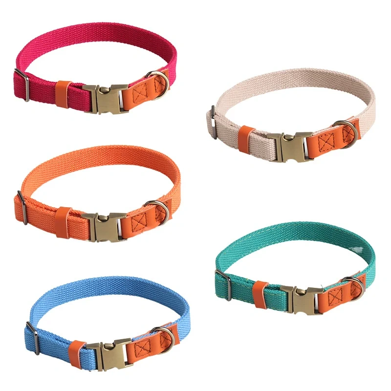 Manufacturer Wholesale Custom Logo Adjustable Dog Collar PU Colorblock Webbing Dog Collars