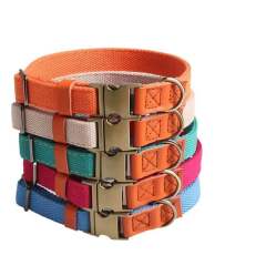 Manufacturer Wholesale Custom Logo Adjustable Dog Collar PU Colorblock Webbing Dog Collars