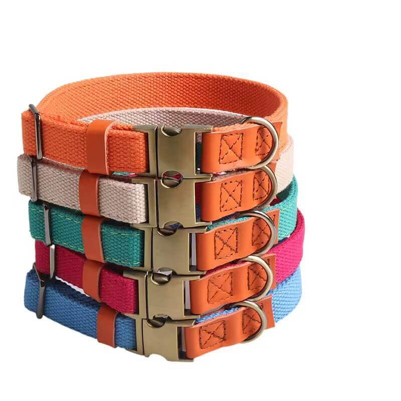 Manufacturer Wholesale Custom Logo Adjustable Dog Collar PU Colorblock Webbing Dog Collars